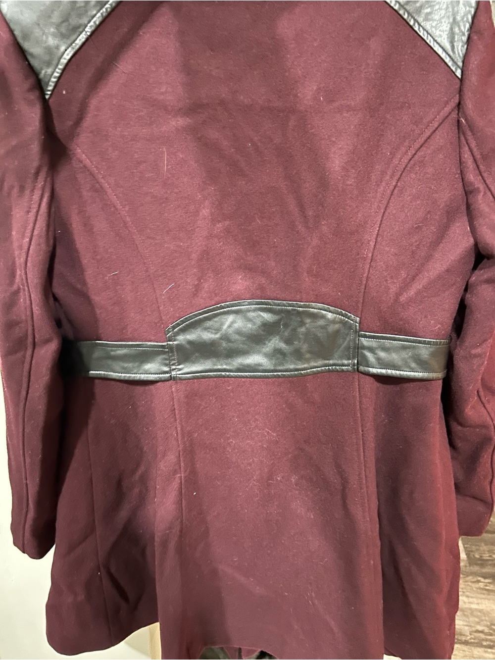 Worthington Women's Wine Double-Breasted Peacoat with Faux Leather Trim - Picture 9 of 9